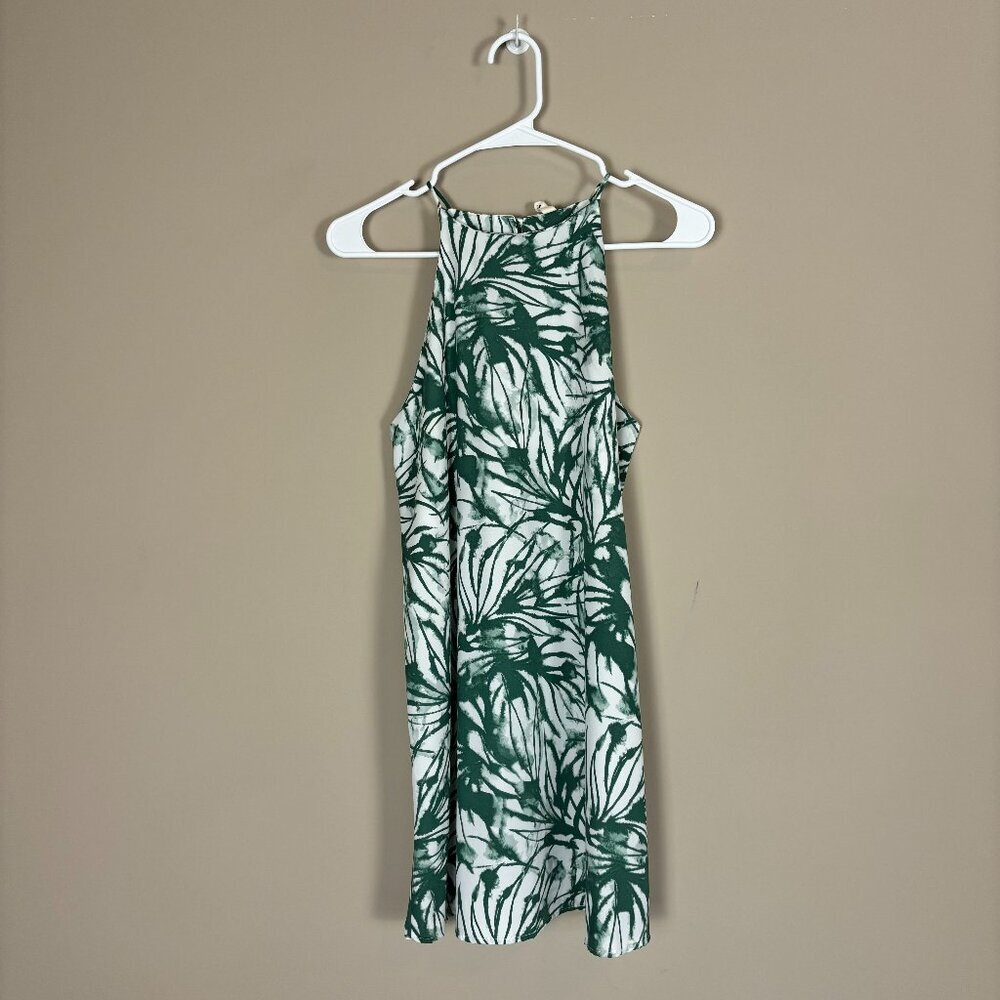 Green and White Palm Print Dress